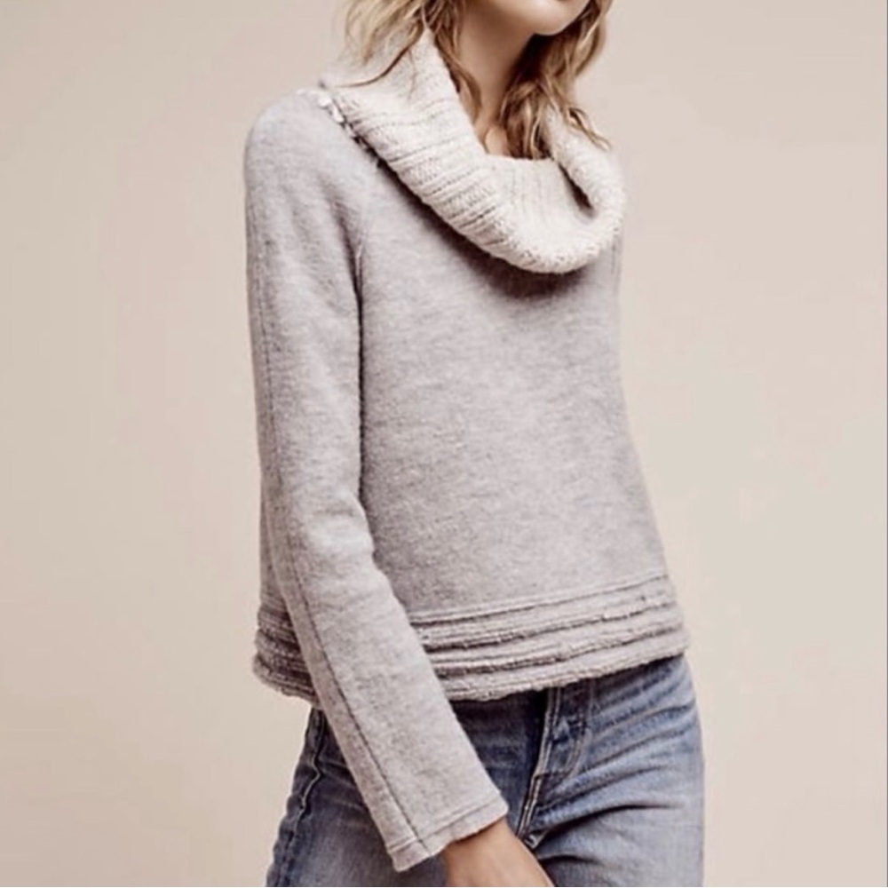 Anthropologie XS Sleeping on Snow Cozy Gray Cowl Neck Sweater NWOT